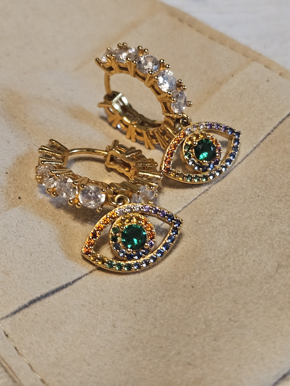 Kurt Geiger Gold-Tone Hoop Earrings with Multicolor Evil Eye and Emerald Center